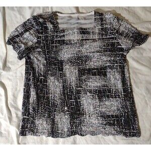 Alfred Dunner PS Top Black And White Frilled Blouse